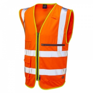 Leo Workwear W24-O Foreland ISO 20471 Class 2 Superior Vest with Tablet Pocket Orange
